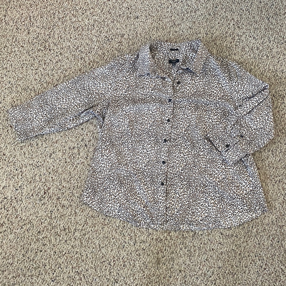 Talbots Women’s Button Down Shirt - Brown Leopard Print